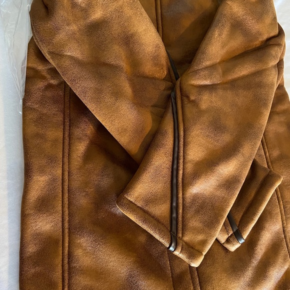 S Cult Of Individuality NEW NWT Brown Faux Leather Sherpa Peacoat Jacket Small - Picture 8 of 13